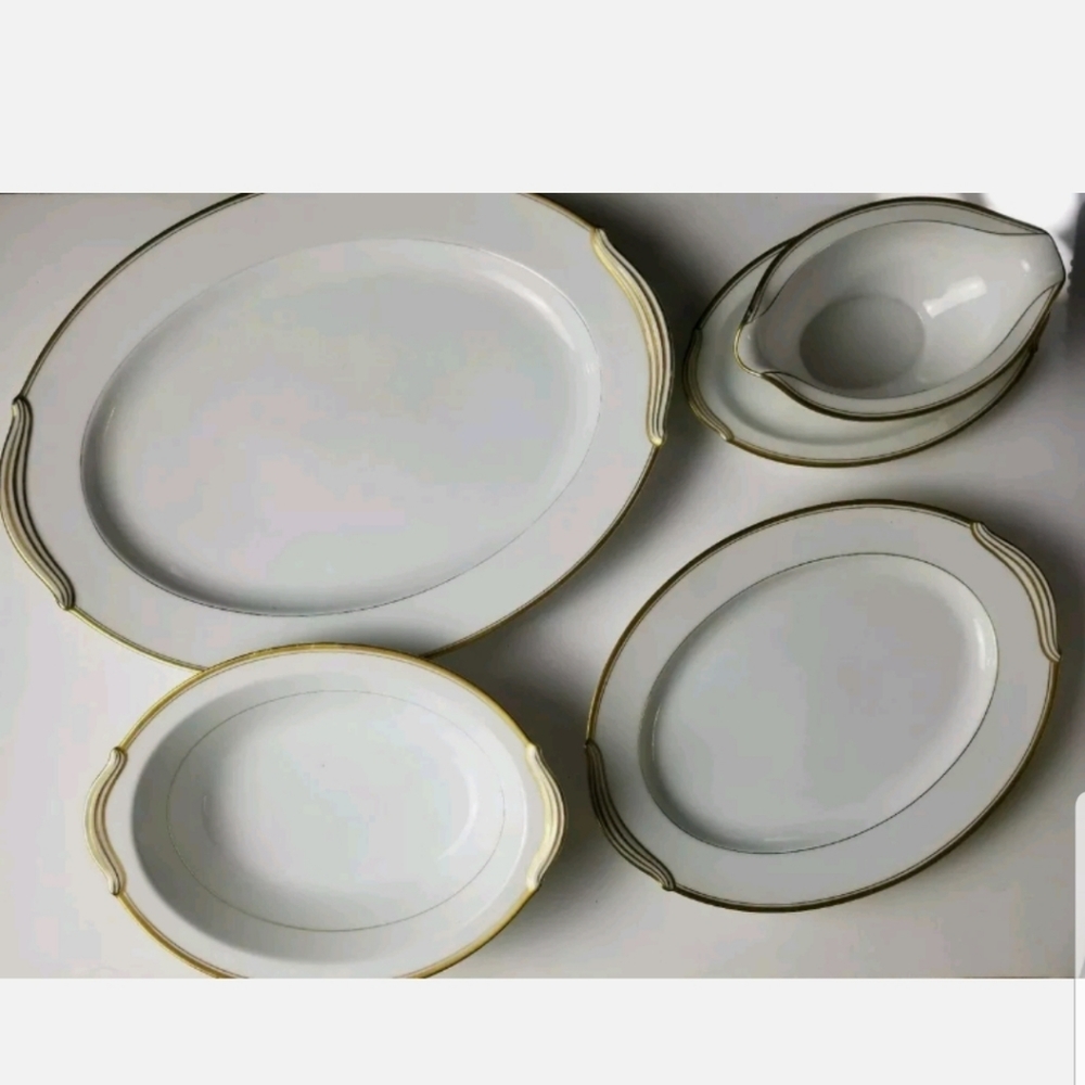 Noritake GOLDART 4 pc Platter Gravy Bowl China Set